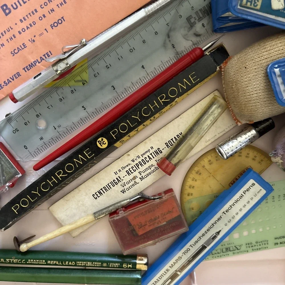 Vintage Drafting Tools ~ Supplies LOT Wrico, Staedtler, Eagle, Vemco, Keuffel 😊